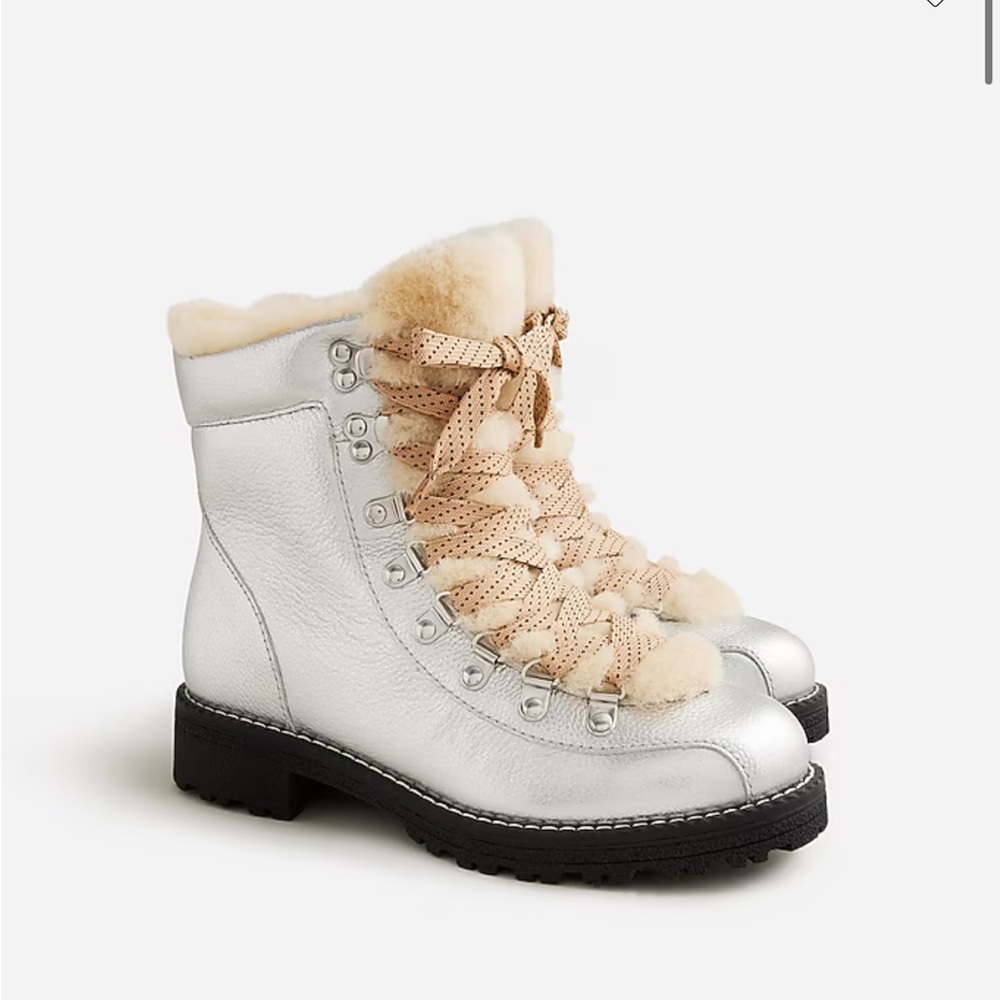J. Crew Silver Winter Boots with Shearling and extra laces